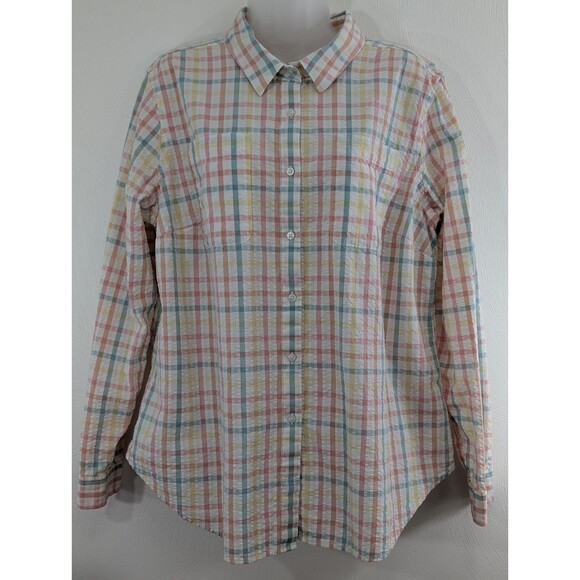 L.L. Bean Tops - LL Bean 1X Pastel Checked Gingham Shirt Relaxed Fit Festival Fun Breezy